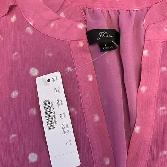 I crew women pink and white polka dotted chiffon blouse L and NWT - Picture 2 of 4